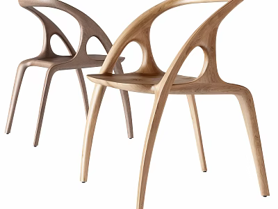 Modern Design Wooden Leisure Chair with Curved Armrests Unique Backrest and Two Wood Tones 3d model
