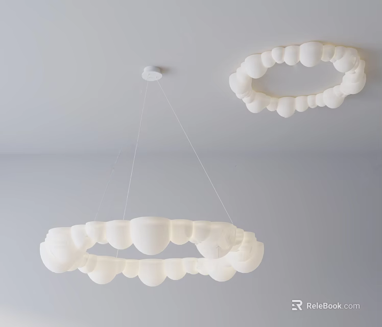 Modern White Circular Chandelier With Bulbous Elements For Interior Decor 3d model