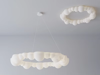 Modern White Circular Chandelier With Bulbous Elements For Interior Decor 3d model