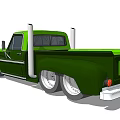 Classic Green Pickup Truck With Chrome Accents Silver Wheels And Dual Exhaust