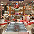 Spacious Multi Level Shopping Mall Interior With Decorative Plants Christmas Tree Shops And Pedestrians