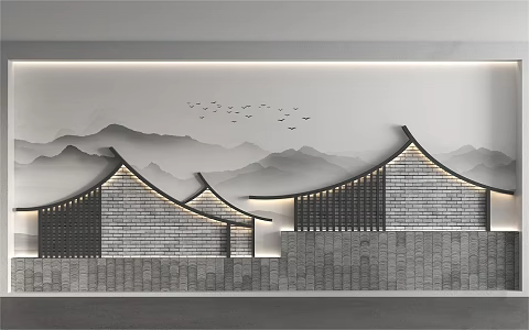 Modern New Chinese Wall Chinese Tile Background Wall Horse Head Wall Background Wall Jiangnan Watertown Background Wall Screen Partition View Wall Restaurant Background Wall 3d model