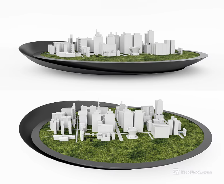 Commercial Display Equipment Featuring City Models White Buildings and Green Grass on Black Tray 3d model 