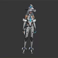 Futuristic Sci Fi Character And Humanoid Creature With Mechanical Armor Helmet And Blue Accents