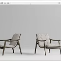 Modern Leisure Chairs With Wooden Frame Grey Fabric And Black Coffee Table In Living Room