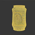 Colorful Decorative Jar With Blue Yellow White Patterns And Portrait Figure