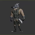 Anthropomorphic Wolf Character in Green Overalls with Brown Sleeves and Sharp Claws