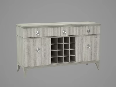 Light Gray Wooden Buffet Cabinet with Wine Rack Drawers and Cabinet Doors on Slim Legs 3d model