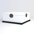 Tech Exhibition Hall Display Cabinet With White Body Copper Decorations And Black Base