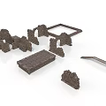 Ancient Ruins Architectural Model With Brown Stone Fragments And Frames 3d model