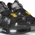 Black Tech Inspired Sneakers With Reflective Details Yellow Accents And Chunky Sole