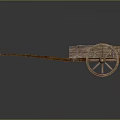Rustic Wooden Cart With Large Wheels Long Handle And Wooden Planks