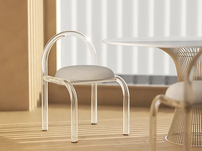 Transparent Acrylic Leisure Chair With Modern Curved Design Light Cushion In Sunlit Interior 3d model