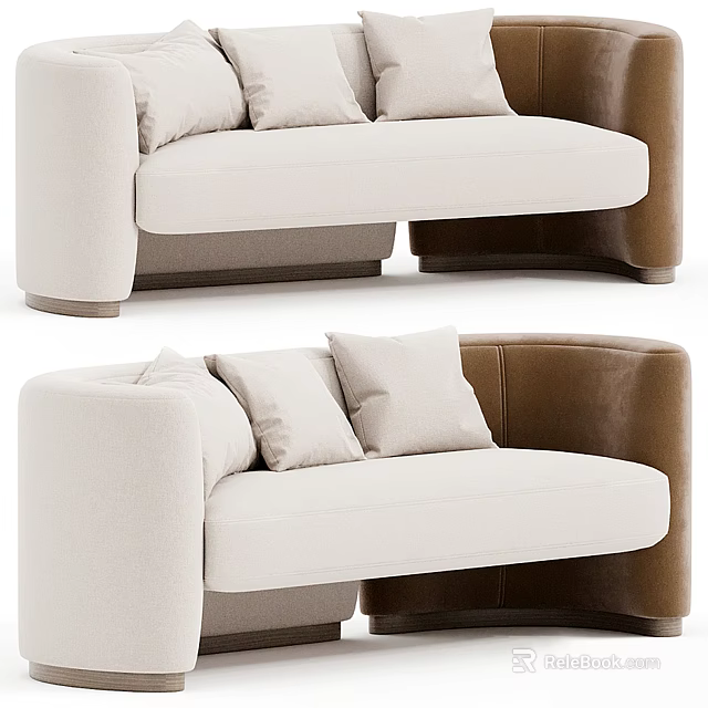 Modern Beige And Brown Sectional Sofa With Plush Cushions Design 3d model
