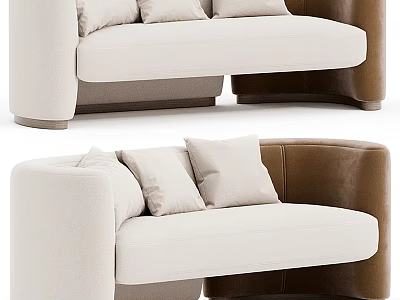 Modern Beige And Brown Sectional Sofa With Plush Cushions Design 3d model