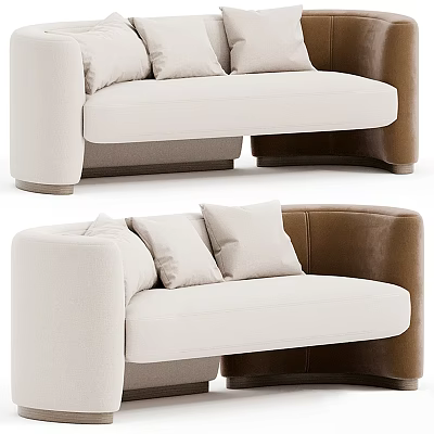 Modern Beige And Brown Sectional Sofa With Plush Cushions Design 3d model