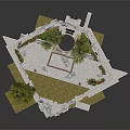 Modern Building Courtyard With Stone Walls Geometric Floor Vertical Gardens And Trees
