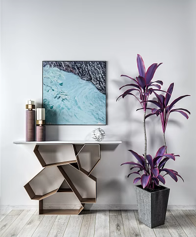 Modern End View Platform Entrance Floor Plant Combination 3d model