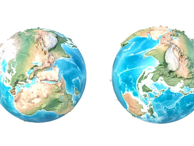 Two Detailed Earth Globes Displaying Different Hemispheres With Blue Oceans And Landforms 3d model