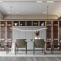 Elegant Modern Restaurant Interior With Dining Table Chairs And Wine Racks 3d model