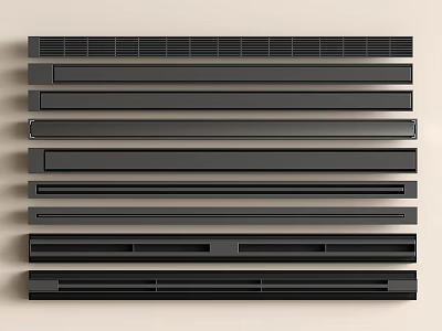 Modern Bathroom Accessories Black Long Strips Neatly Arranged On Light Background 3d model
