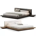 Modern Double Bed Design Featuring Stripe Bedding Wooden Headboard And Side Tables 3d model