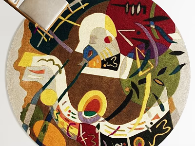 Vibrant Abstract Round Rug Featuring Colorful Geometric Shapes And Artistic Patterns 3d model