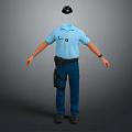 Light Blue Short Sleeve Uniform Shirt With Dark Blue Pants Black Cap And Utility Belt
