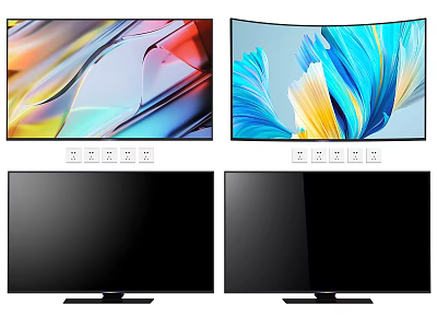 Modern Curved and Flat Screen TVs with Colorful Abstract Display and Sleek Black Design 3d model