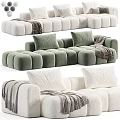 Plush Two Seater Sofa With Soft Cushions And Throw Blanket In White And Green