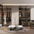 Modern Walk in Closet Interior Design With Glass Door Wardrobes Hanging Clothes And Storage Cabinets