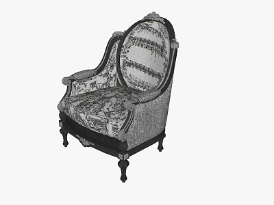 Elegant Classic Single Sofa With Intricate Floral Pattern Upholstery And Carved Wooden Legs 3d model