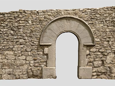 Arched Stone Entrance Gate in Ancient Stone Wall Structure Design 3d model
