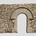 Arched Stone Entrance Gate in Ancient Stone Wall Structure Design