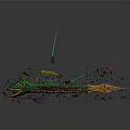 Small Characters With Glowing Weapons Near Green Creature Open Mouth And Colorful Light Beams