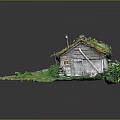 Wooden Cottage With Green Grass Roof Surrounded By Grassland And Stone Path