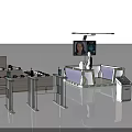 Display Equipment Setup With Showroom Counters Digital Screens Human Figures And Self Service Devices