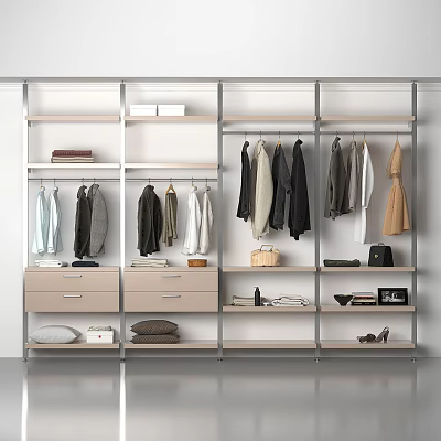 Modern Wardrobe Interior with Hanging Garments Drawers and Storage Shelves 3d model