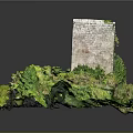 Ancient Ruins Model With Stone Tower Ruined Walls And Overgrown Grass