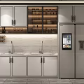 Modern Kitchen Interior With Upper Cabinets Stovetops Tile Backsplash And Lighting 3d model