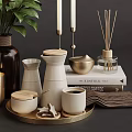 Decorative Ornament Set With Green Plant Candles Diffuser Ceramic Containers And Books For Home Decor