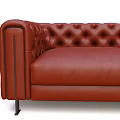 Red Leather Tufted Double Sofa With Classic Design And Black Legs 3d model