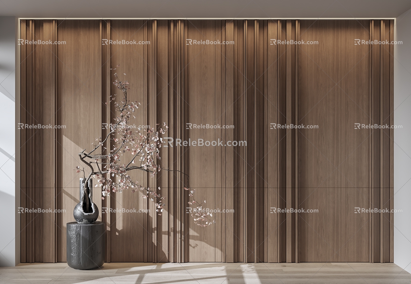 Wood veneer modeling background wall wall trim decorative wall vase ornaments 3d model