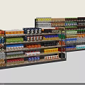 Retail Display Shelves Stocked With Various Products In Organized Multi Tier Arrangement