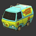 Colorful Cartoon Van with Blue and Yellow Design Floral Patterns and Mystery Machine