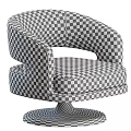 Modern Beige Upholstered Accent Chair With Curved Armrests And Round Black Base