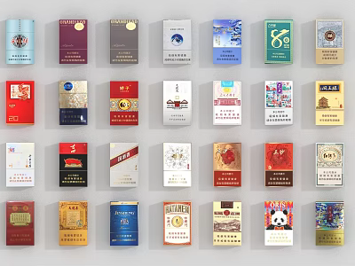 Tobacco and Alcohol Store Displaying Various Branded Cigarette Pack Designs 3d model
