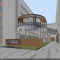 Modern Office Building Design With Green Roof Central Courtyard And Trees Along Road