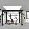 Modern Door And Window Showroom Featuring Glass Displays Plants And Lighting