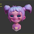 3D Rendered Cute Cartoon Game Character With Blue Pink Pigtails And Heart Shaped Top